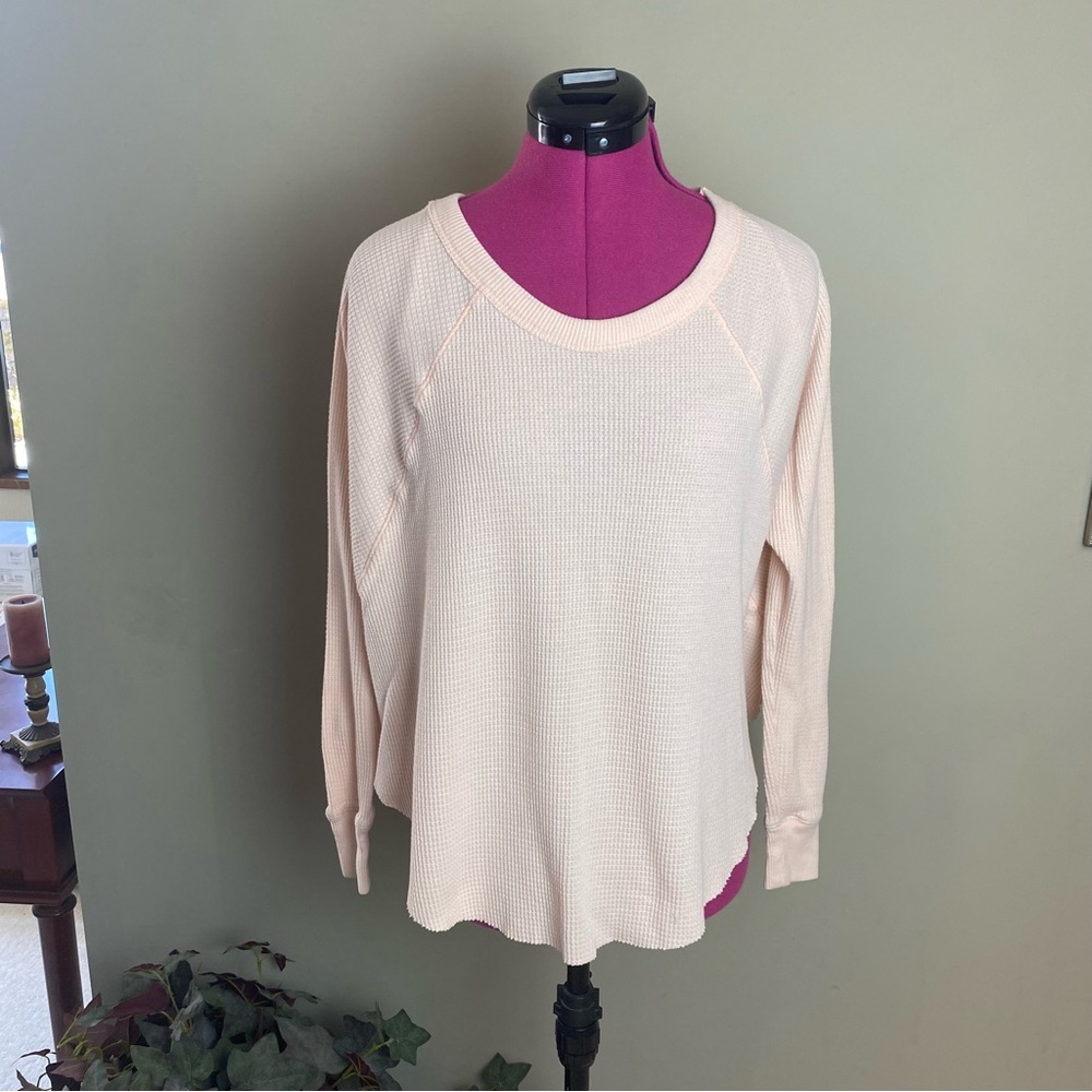 We The Free Pastel Peach Waffle Knit Top
